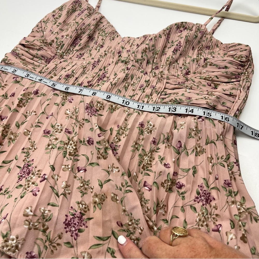 Lulus Pink Floral Bustier Corset‎ Pleated Tiered Chiffon Midi Dress XL *FLAWED - Picture 9 of 13